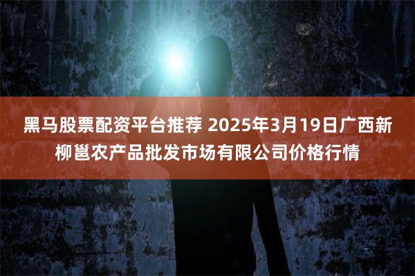 黑马股票配资平台推荐 2025年3月19日广西新柳邕农产品批发市场有限公司价格行情