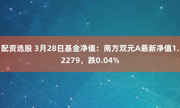 配资选股 3月28日基金净值：南方双元A最新净值1.2279，跌0.04%