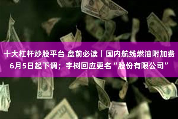 十大杠杆炒股平台 盘前必读丨国内航线燃油附加费6月5日起下调；宇树回应更名“股份有限公司”